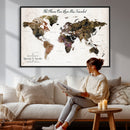 Personalized Push Pin World Map Canvas Print – Custom Framed