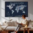 Framed Personalized World Map Custom Travel Memory Gift