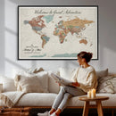 Custom Framed World Map Canvas Print – Personalized Push Pin