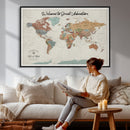 Custom Framed World Map Canvas Print – Personalized Push Pin