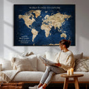 Framed Custom World Map Canvas Print - Deep Blue World Map by MyGreatCanvas | Canvas Wall Art Prints | Photo Prints & Wall Decor