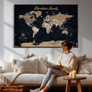 Personalized Blue World Map Canvas – Custom Framed Push Pin