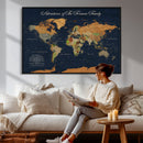 Custom Push Pin World Map Wall Art Canvas Print – Personalized Travel Tracker with Pins Framed Large for Home and Office Decor
