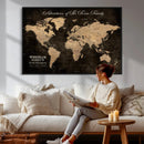 Personalized Push Pin World Map Canvas Print – Custom Framed