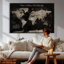 Personalized Push Pin World Map Canvas – Custom Framed
