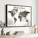 Custom Push Pin World Map Canvas Print – Framed Personalized