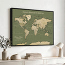 Personalized Push Pin World Map Canvas – Custom Framed