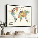 Custom Push Pin World Map Wall Art Canvas Print –