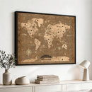 Custom Push Pin World Map Wall Art Canvas Print – Personalized Travel Tracker with Pins Framed Large for Home and Office Decor