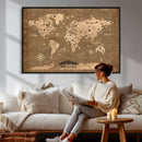 Custom Push Pin World Map Wall Art Canvas Print – Personalized Travel Tracker with Pins Framed Large for Home and Office Decor