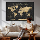 Custom Push Pin World Map Wall Art Canvas Print – Personalized Travel Tracker with Pins Framed Large for Home and Office Decor