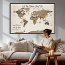 Personalized World Map Wall Art Canvas Print – Custom Push