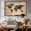 Personalized Framed World Map Wall Art Canvas Print – Custom