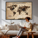Personalized Framed World Map Wall Art Canvas Print – Custom
