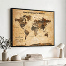 Large World Map Canvas Wall Art – Custom Framed Push Pin
