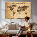 Large World Map Canvas Wall Art – Custom Framed Push Pin