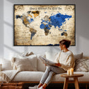 Personalized World Map Canvas Wall Art – Custom Framed Push