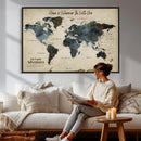 Personalize World Map Canvas Wall Art – Custom Framed Push