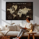 Personalized World Map Canvas Wall Art – Custom Framed Push