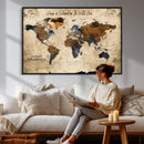 Personalized World Map Canvas Wall Art – Custom Framed Push