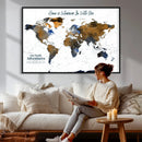 Personalize World Map Canvas Wall Art – Framed Custom Push