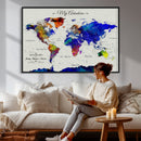 Detailed Custom World Map Print – Framed Custom Push Pin