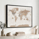 Framed Large World Map Canvas Print for Office Decor