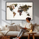 Watercolor World Map Print - Large Wall Art Canvas Print for