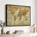 Vintage World Map Wall Art Canvas Print, Detailed World Map