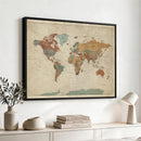 Vintage World Map Canvas Wall Art Print – Framed Modern