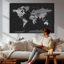 Black World Map Wall Art Canvas Print – Detailed Map of the by MyGreatCanvas | Canvas Wall Art Prints | Photo Prints & Wall Decor