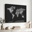Black World Map Wall Art Canvas Print – Detailed Map of the