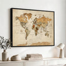 Rustic Vintage World Map Canvas Print – Framed Modern