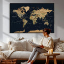 Vintage World Map Canvas on the Dark Background Wall Art