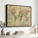 Vintage World Map Wall Art | Ready to Hang and Framed