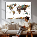 Watercolor World Map Canvas Print – Detailed Map of the