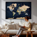 Minimalist World Map Canvas Wall Art - Watercolor Blue and