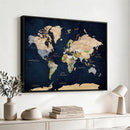 Minimalist World Map Canvas Wall Art - Watercolor Blue and