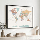 Pastel Colors World Map Wall Art Canvas Print