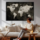 Vintage World Map Wall Art Canvas Print – Framed Large Map
