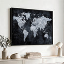 Black World Map Canvas Print – Detailed Map for Couples and