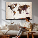 Blue Watercolor World Map Canvas Print – Framed Modern Wall
