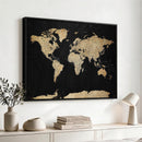 Beige World Map Canvas Wall Art Print, Minimal Black and