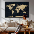 Dark World Map Canvas Wall Art Print, Minimal Black and Gold by MyGreatCanvas | Canvas Wall Art Prints | Photo Prints & Wall Decor