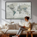 Neutral Vintage World Map Canvas Wall Art Print, Classic Map