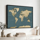 Minimal Vintage World Map Canvas Wall Art Print, Neutral