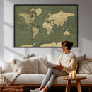 Large World Map Canvas Wall Art Print for Study Room Decor -