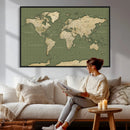 Vintage World Map Canvas Wall Art Print, Classic Global Map