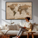 World Map Canvas Wall Art Print, Detailed Global Map Artwork