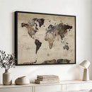 Neutral Watercolor World Map Canvas Wall Art – Framed Earth